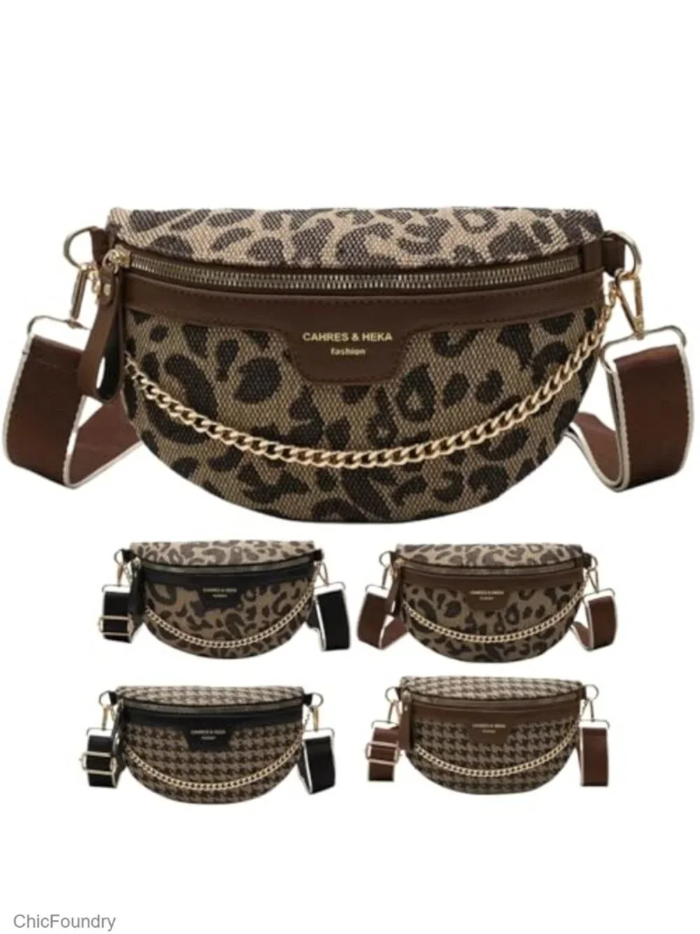 Trendy Leopard Pattern Leather Fanny Pack Crossbody Bag Sling Chest Bag with